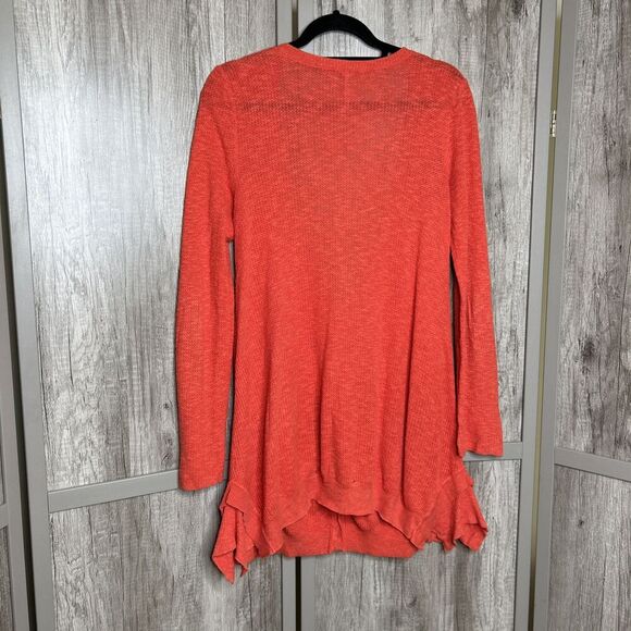 Free People Cardigan Orange Mid Length V Neckline Pockets Long Sleeve Size M - Picture 9 of 10